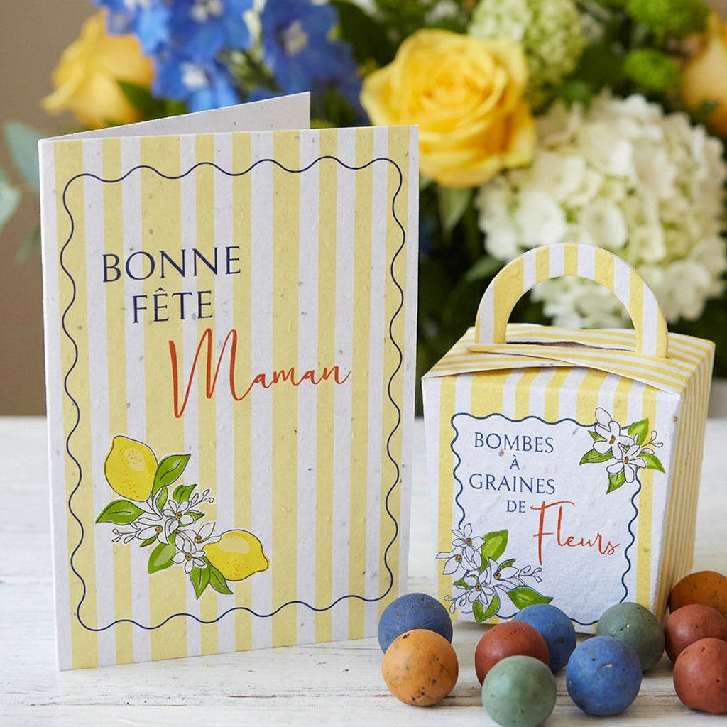 carte à planter avec bombes à graines de fleurs