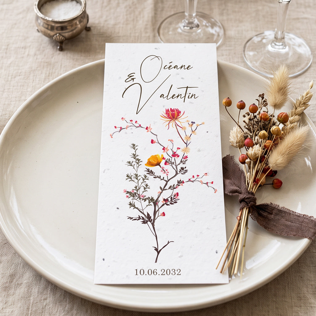 carte menu en papier ensemencé, menu à planter