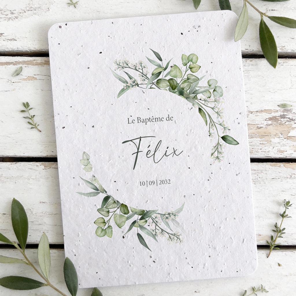 faire-part de baptême à planter verdure