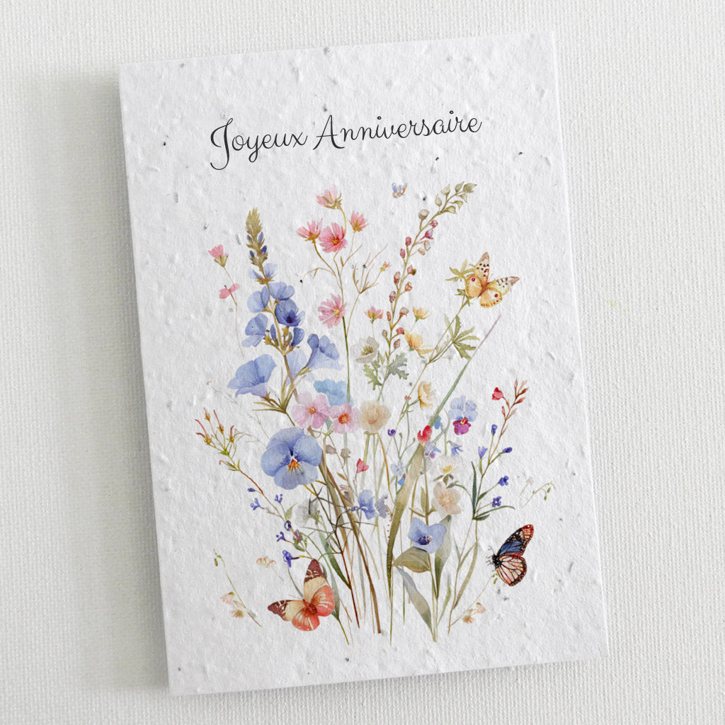 Carte à planter anniversaire fleurs et papillons