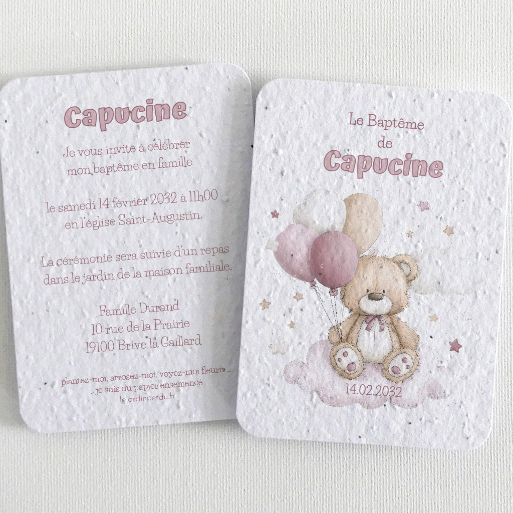 invitation à planter baptême nounours