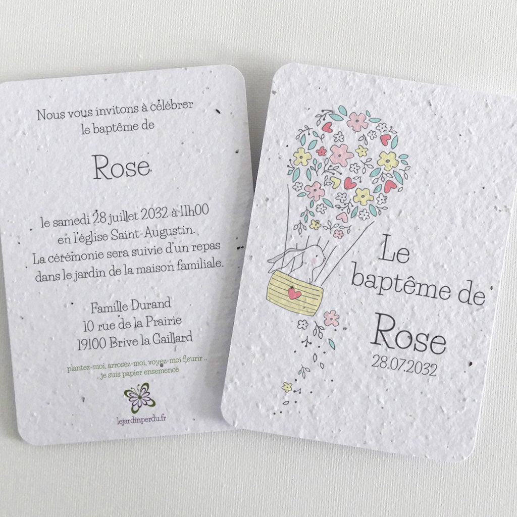 Invitation baptême écologique papier ensemencé 