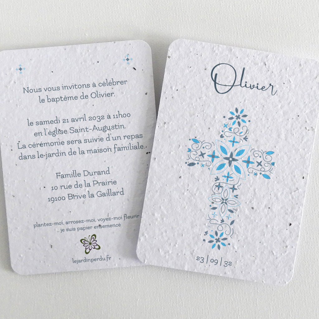 invitation baptême papier ensemencé
