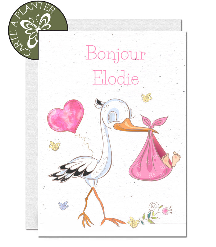 Carte de naissance à planter personnalisable petite fille